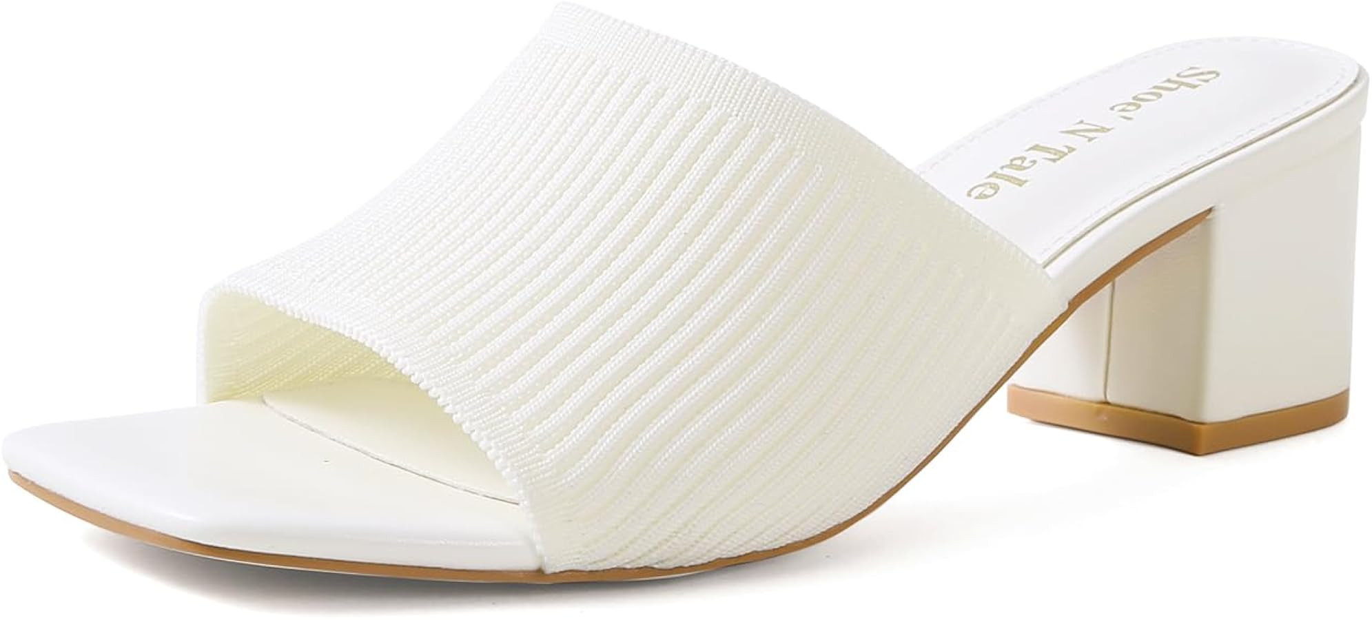 Shoe'N Tale Knit Heeled Sandals For Women Square Open Toe Heeled Mules Chunky Block Low Heel Slip... | Amazon (US)