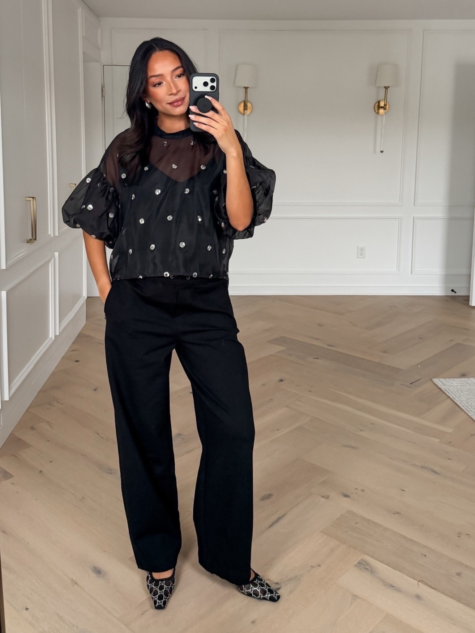 Casual holiday outfit!! Wearing size M embellished top and size M black barrel pants 

Winter outfit 
Winter fashion 
Holiday outfit 
Holiday party outfit 

#LTKHoliday #LTKBump #LTKFindsUnder100