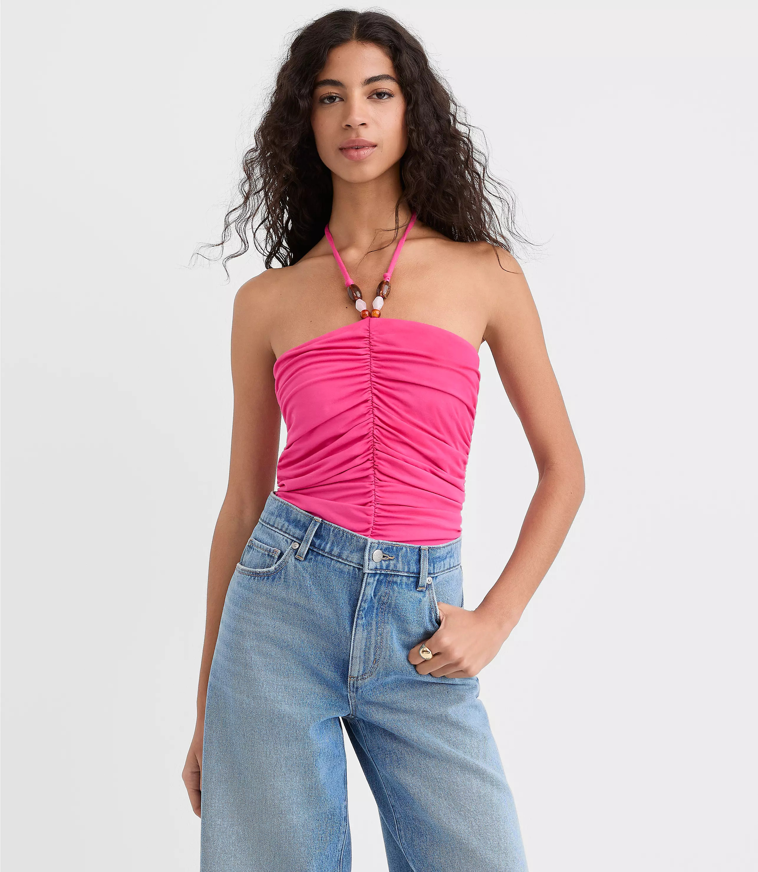 Beaded Ruched Halter Top | LOFT