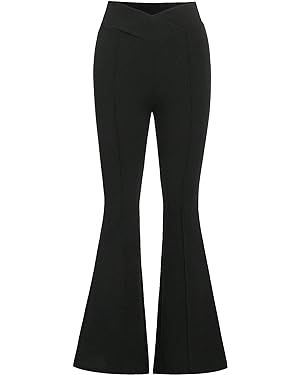 Verdusa Women's Casual Flare Leg Pants Elastic High Waist Long Trousers | Amazon (US)