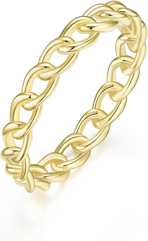 Mameloly 3.8mm 925 Sterling Silver 14K Gold Plated Wedding Bands for Women Stackable Open Chain L... | Amazon (US)