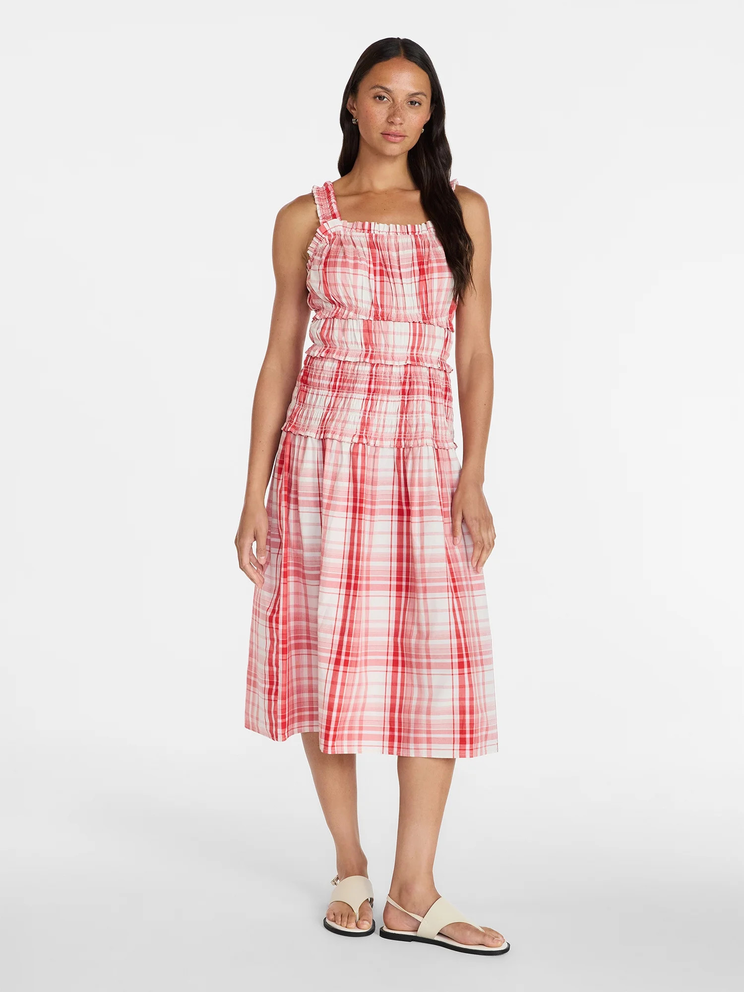 Time and Tru Women's Sleeveless Smocked Cotton Peasant Midi Dress, Sizes XS-XXXL - Walmart.com | Walmart (US)