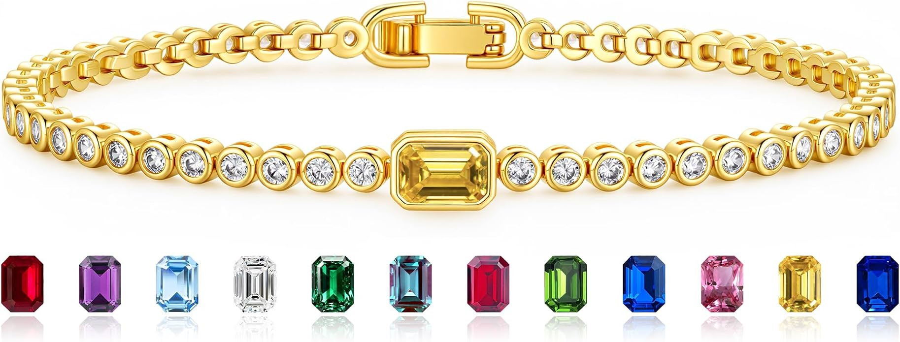 Birthstone Bracelet for Women, 14K Gold Plated Tennis Bracelet | Adjustable Gold Tennis Birthston... | Amazon (US)