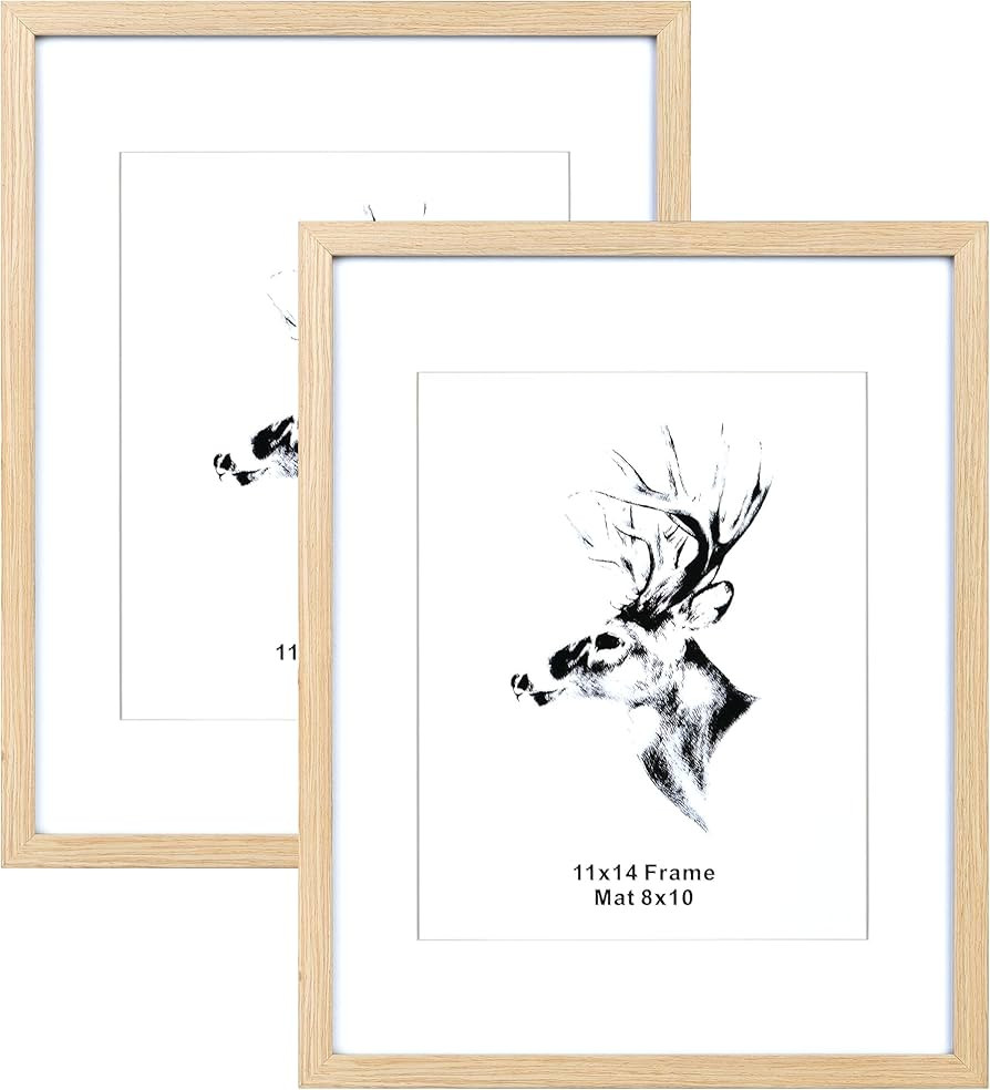 Yaetm 11x14 Picture Frame with Mat for 8x10 Set of 2, Solid Oak Wood Photo Frames with Plexiglass... | Amazon (US)