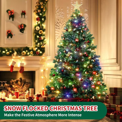 COZONY 6.5ft Pre-Lit Flocked Christmas Tree - 1000 Branch Tips, 350 LED Lights, Pinecones & Metal Stand, Artificial Snow Xmas Decor | Target