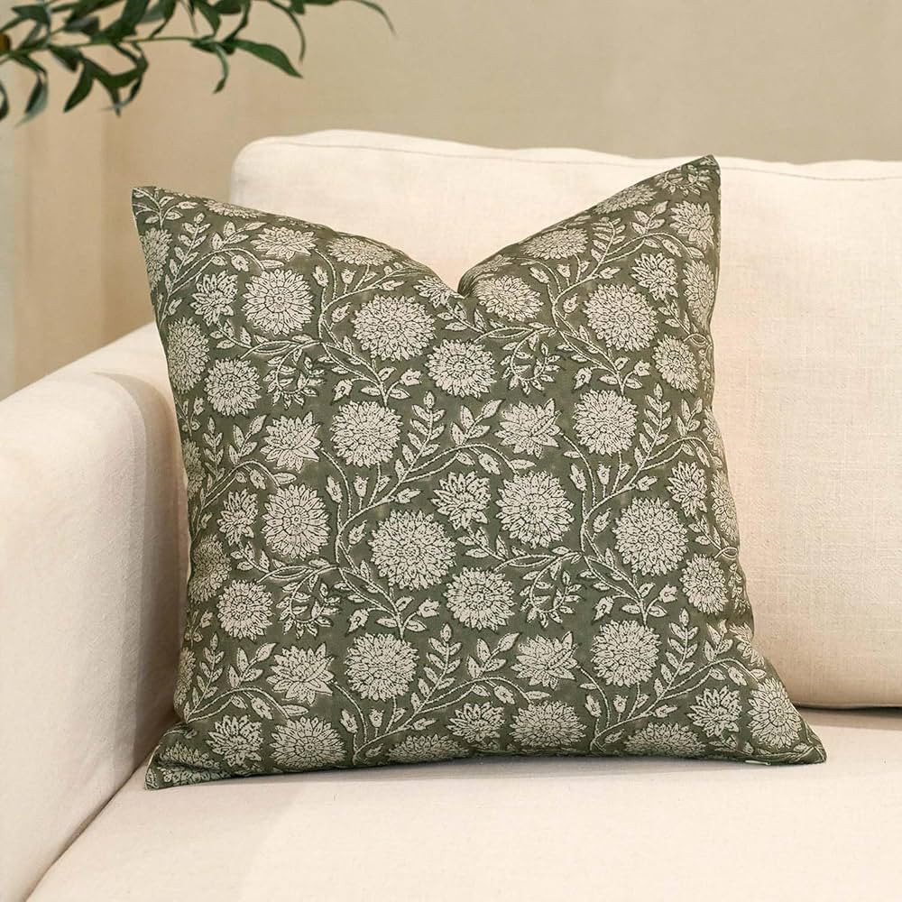 Amor Virisso Floral Pillow Covers 20x20 Throw Pillow Covers Vintage Block Print Pillow Cover Neut... | Amazon (US)