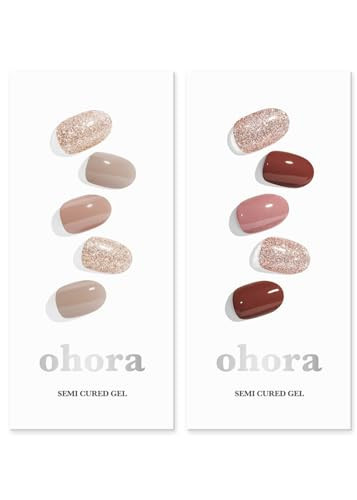 ohora Semi Cured Gel Nail Strips (N Carmel N Heimish) - Works with Any Lamps, Salon-Quality, Long Lasting, Easy to Apply & Remove - Includes 2 Prep Pads, Nail File & Wooden Stick | Amazon (US)