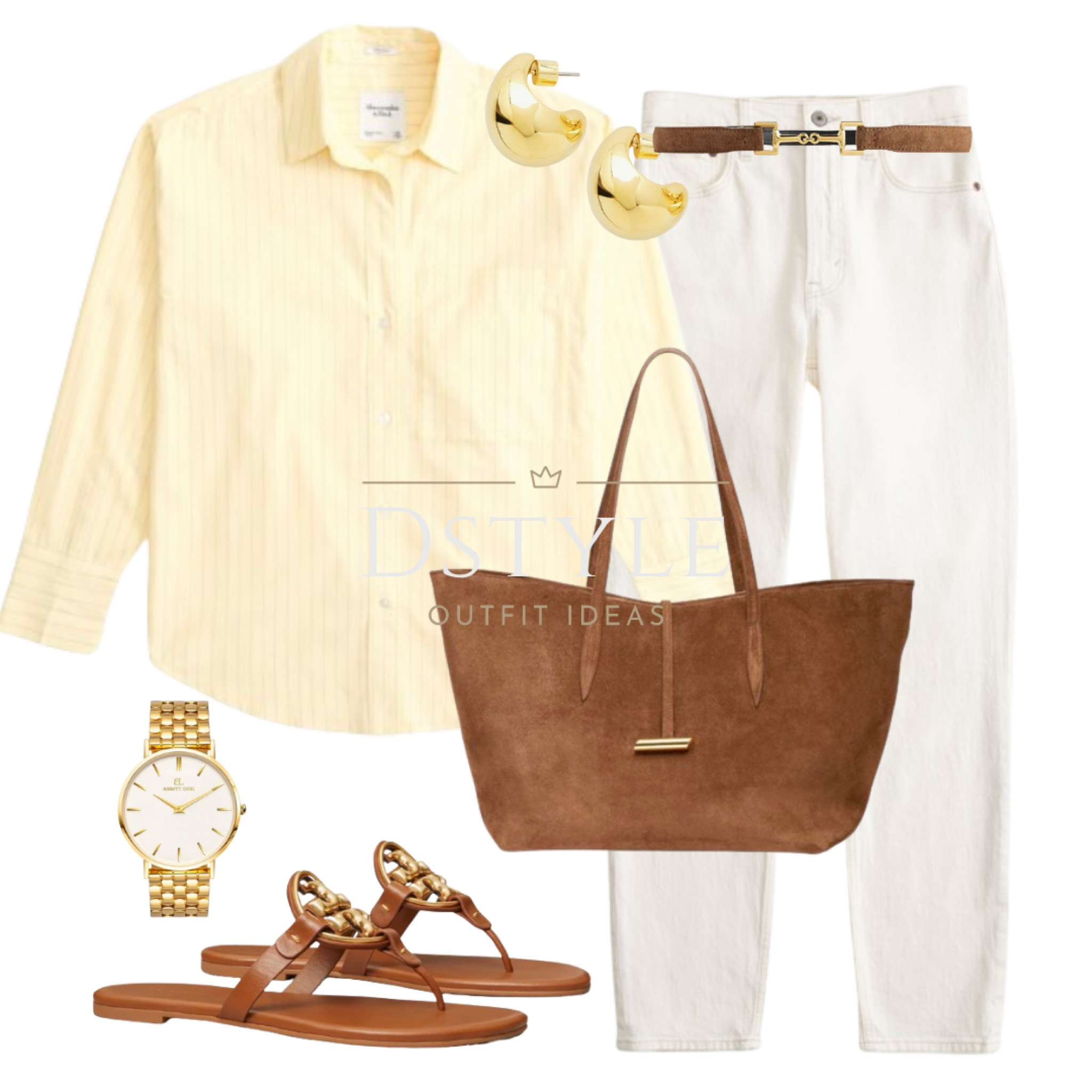 Oversized poplin shirt - yellow stripes, cream mom fit jeans, tote bag in chestnut color, matching belt and sandals

#LTKWorkwear #LTKStyleTip #LTKSaleAlert
