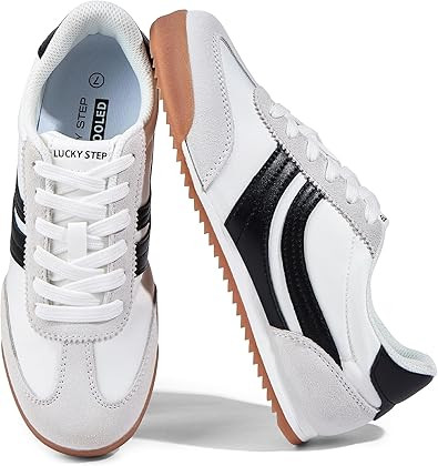 LUCKY STEP Women's Fashion Sneakers Thin Sole Lace up Tennis Shoes Lightweight Walking Running Gy... | Amazon (US)