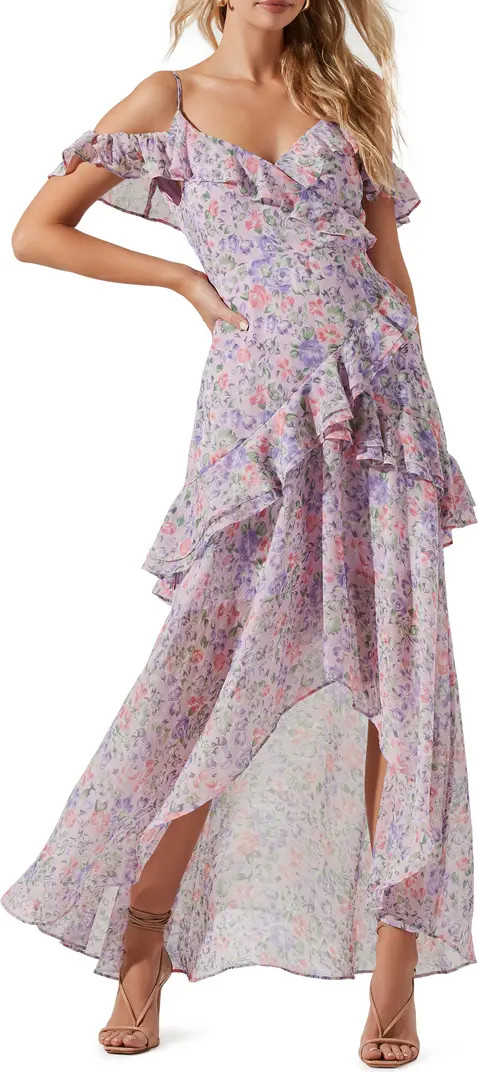 Pemberly Floral Cold Shoulder Ruffle High-Low Dress | Nordstrom Rack