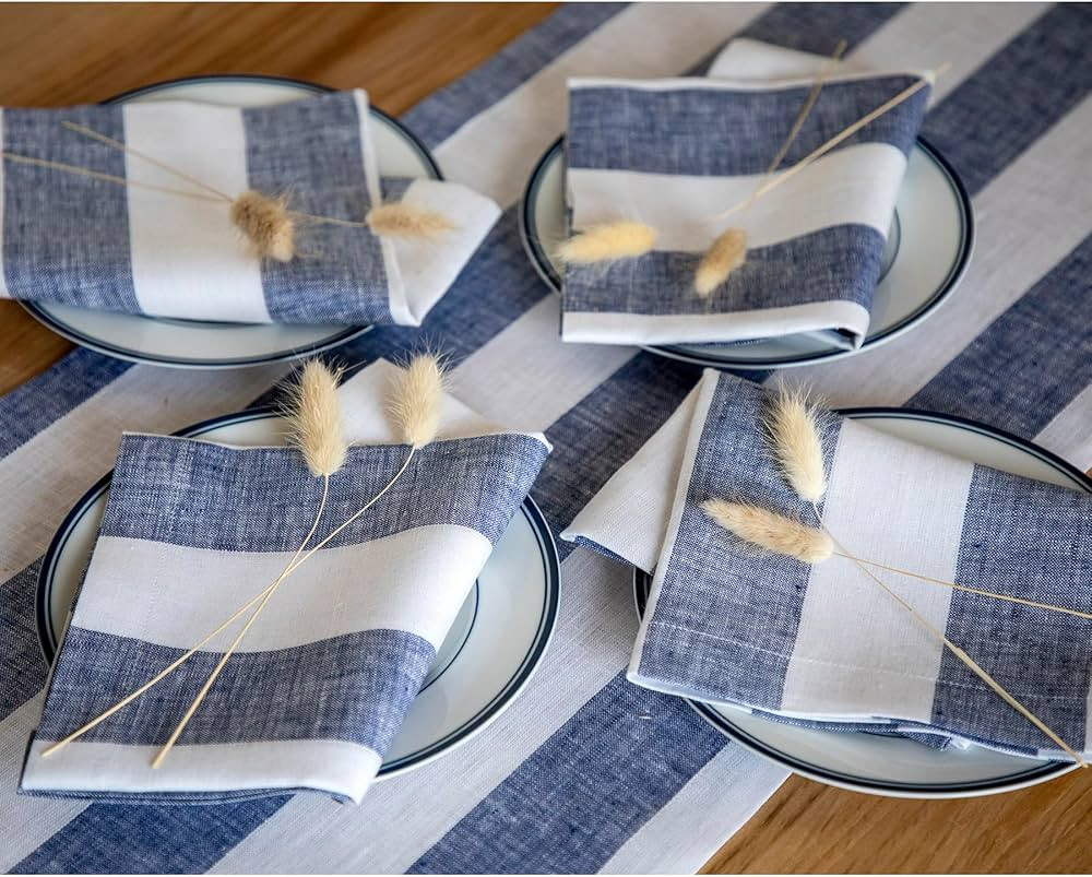 Solino Home Linen Napkins Set of 4 – 100% Pure Linen Summer Navy and White Cloth Napkins 20 x 2... | Amazon (US)