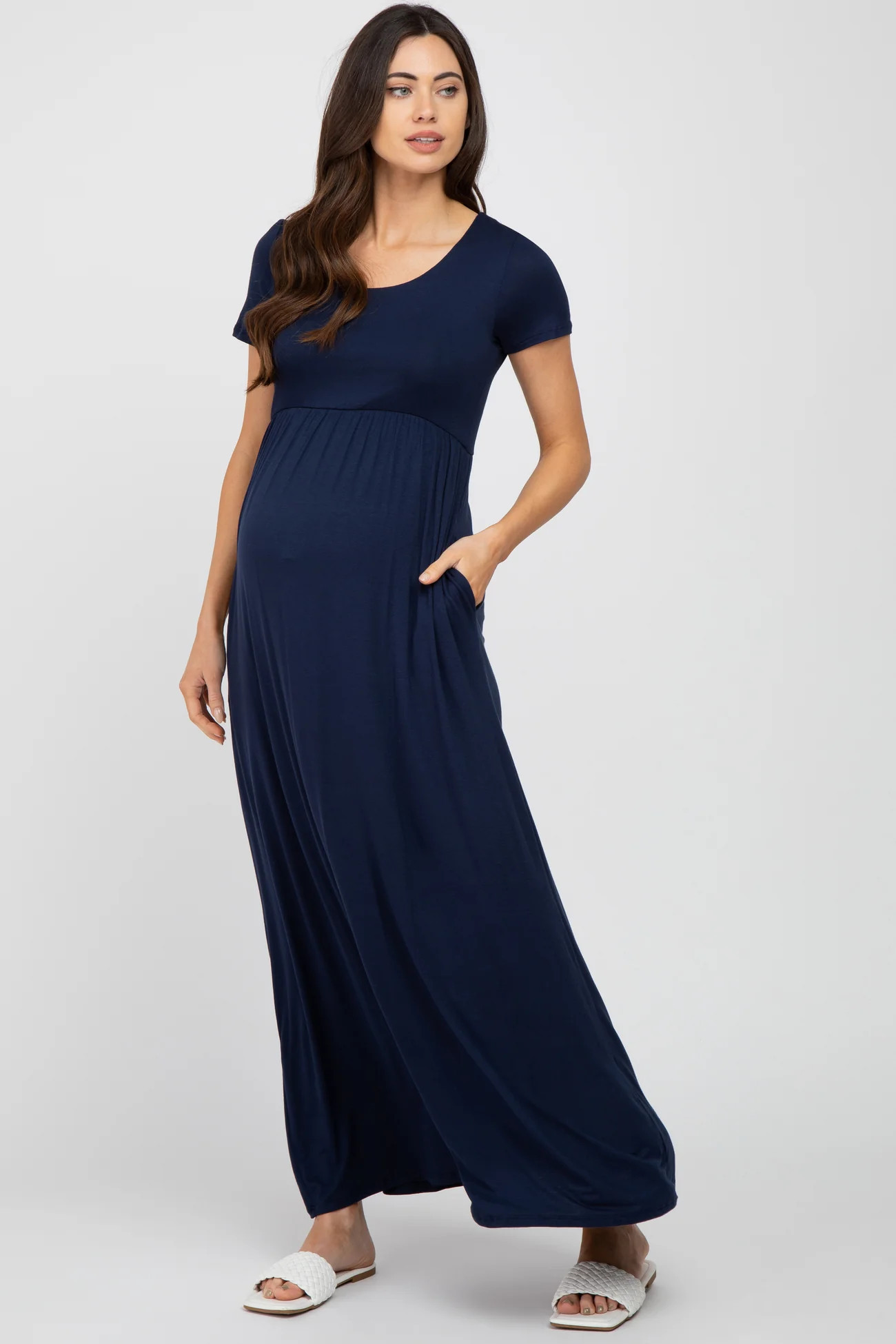 Navy Blue Basic Maternity Maxi Dress | PinkBlush Maternity