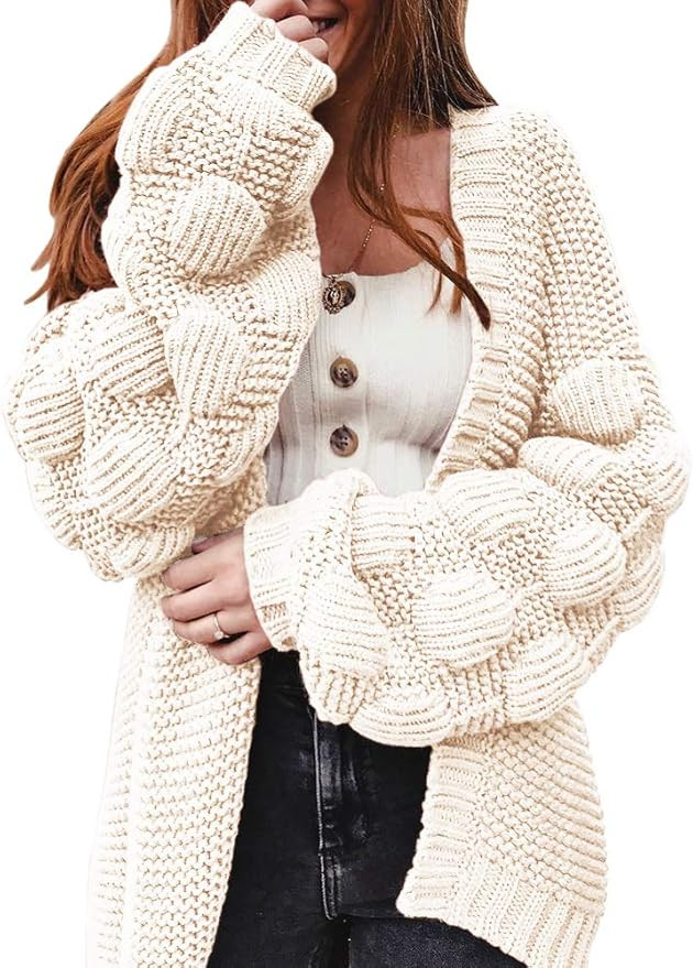 Ferbia Women Oversized Cardigan Knitted Cute Chunky Sweaters Wrap Long Fall Pom Pom Open Front Kn... | Amazon (US)