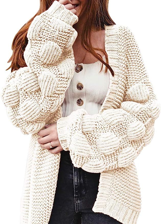 Ferbia Women Oversized Cardigan Knitted Cute Chunky Sweaters Wrap Long Fall Pom Pom Open Front Kn... | Amazon (US)