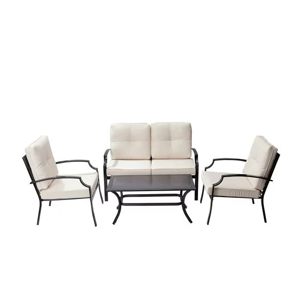Teamson Home 4-piece Outdoor Steel Comfort Patio Furniture Set- Ivory/Black - Walmart.com | Walmart (US)
