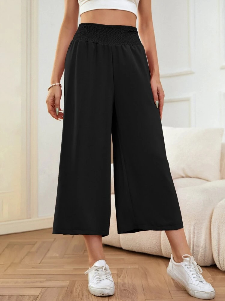 SHEIN LUNE Shirred Waist Wide Leg Pants,Teacher Outfits For Women | SHEIN