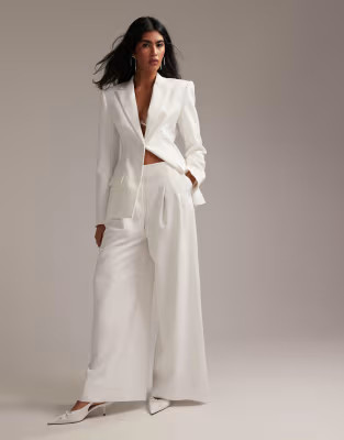 ASOS DESIGN pleated wide leg pants in white | ASOS | ASOS (Global)