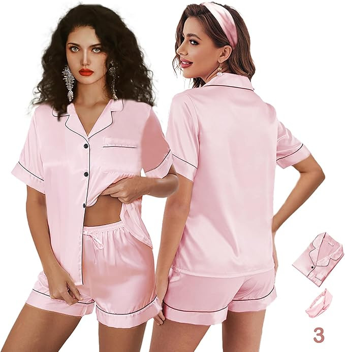 3Pcs Silk Pajamas XS-4XL Womens Satin Pajama Short Floral Sleepwear Bride Soft Pj Lounge Sets Pjs... | Amazon (US)