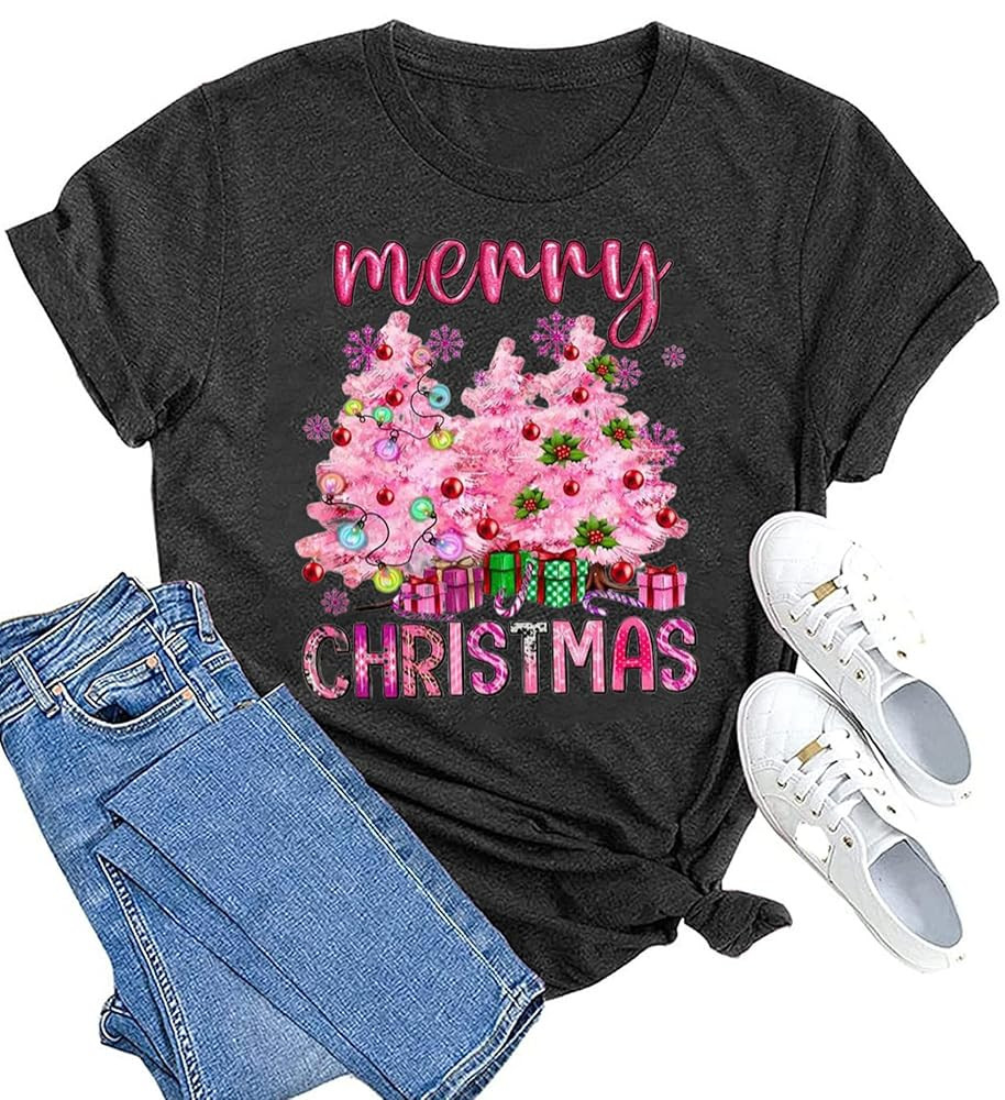 Christmas Shirts for Women Merry and Bright Christmas Shirt Xmas Tree Graphic Holiday T-Shirt Top... | Amazon (US)