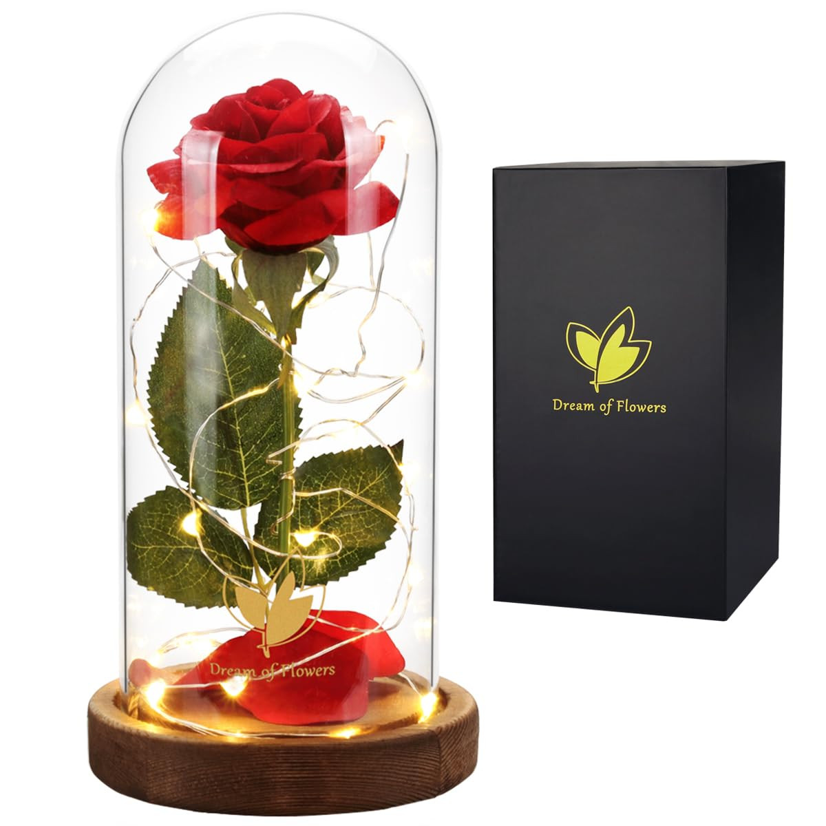 Mothers Day Flowers Roses Gifts for Mom Beauty and The Beast Rose,Red Rose in Glass Dome with 2 L... | Amazon (US)