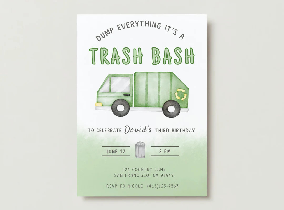 Trash Bash Party Invitation Template | Printable DIY Editable | Instant Download | Etsy (US)
