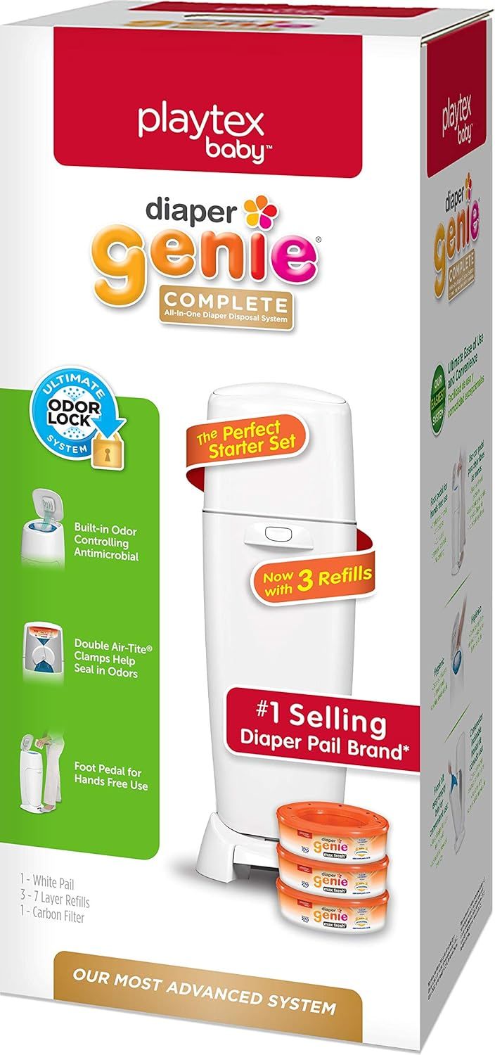 Playtex Diaper Genie Complete NEW Diaper Pail, with 3 Max Fresh Diaper Pail Refills, White, Amazo... | Amazon (CA)