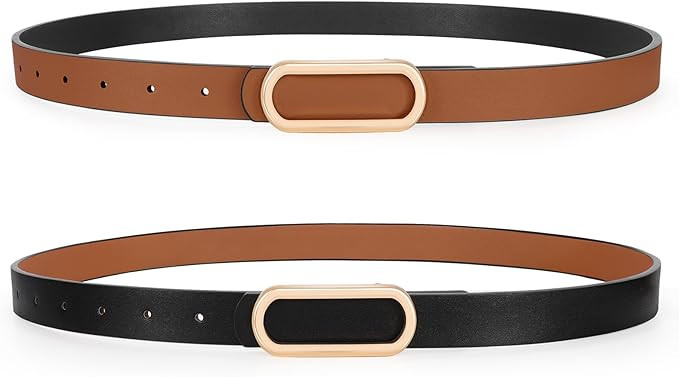 SANSTHS Reversible Belts for Women, Thin Waist Belt Women for Dresses Jeans Coats with Gold Buckl... | Amazon (US)