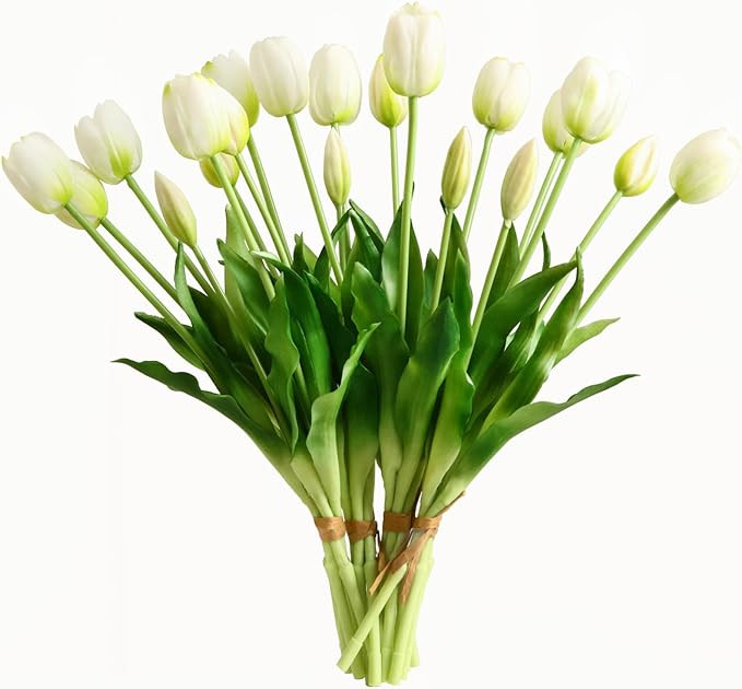 Artificial Flowers 20pcs Fake Tulips Real Touch, Faux Latex Tulips Flowers with Gift Box Soft Fau... | Amazon (US)