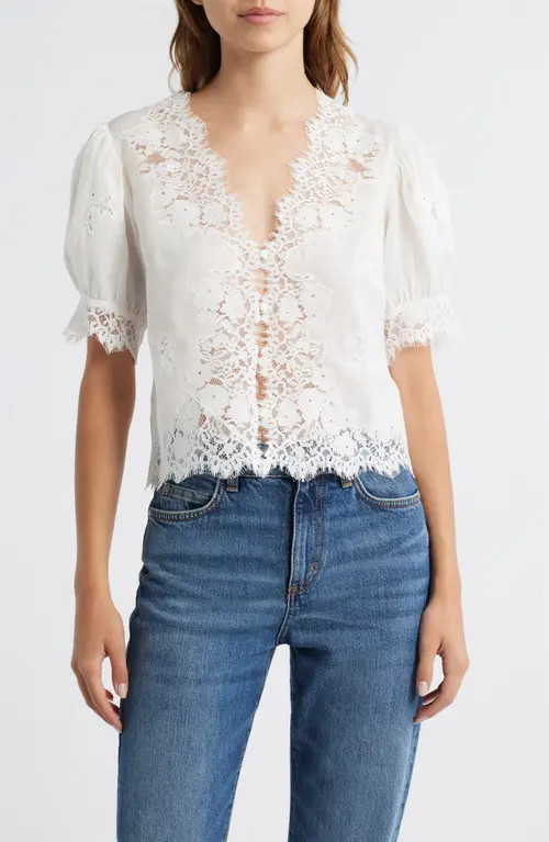 DÔEN Idella Lace Trim Ramie Top in Salt at Nordstrom, Size Large | Nordstrom