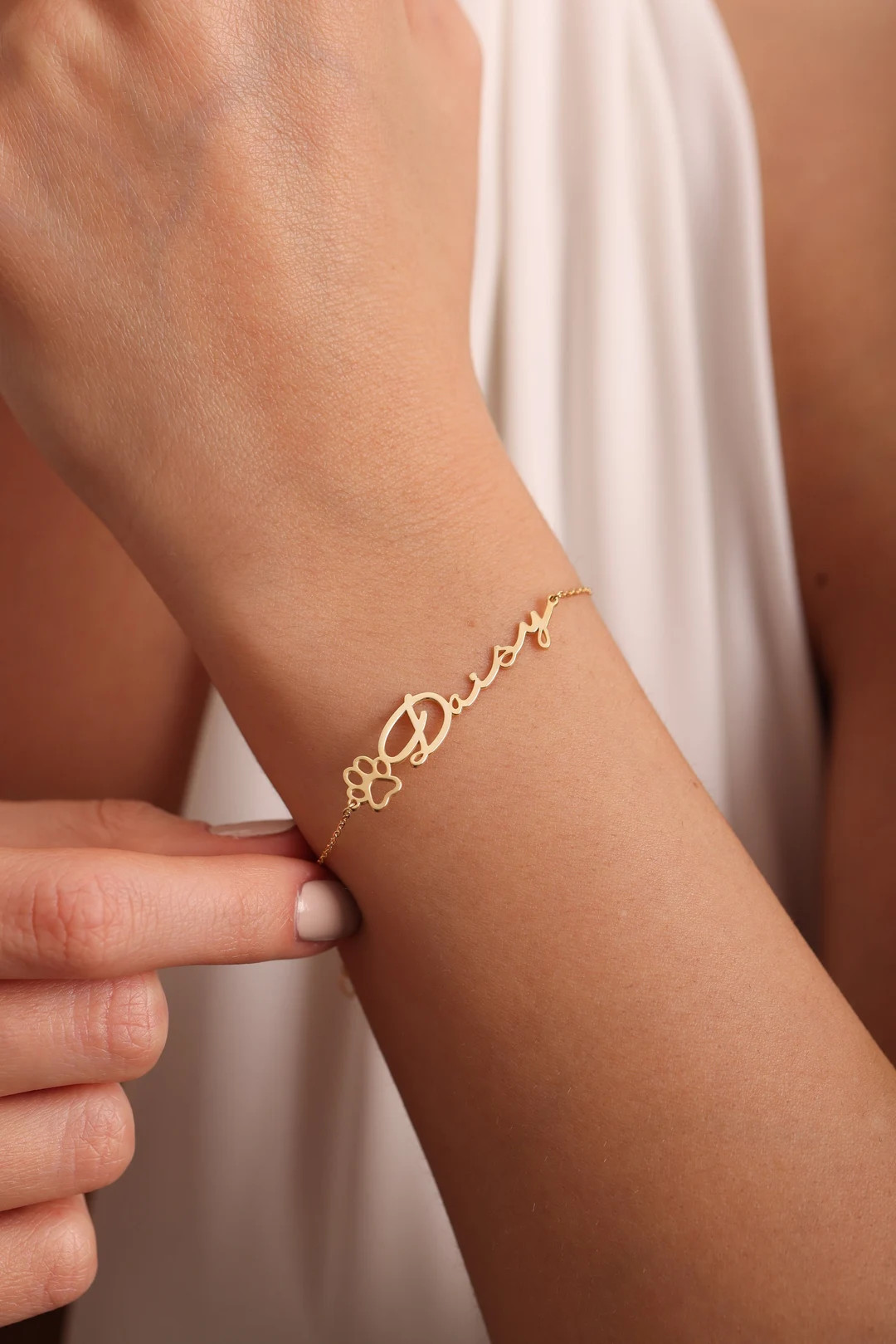 Personalized Name Bracelet With Paw, Dog Name Bracelet With Paw, Pet Name Bracelet, Pet Memorial ... | Etsy (US)