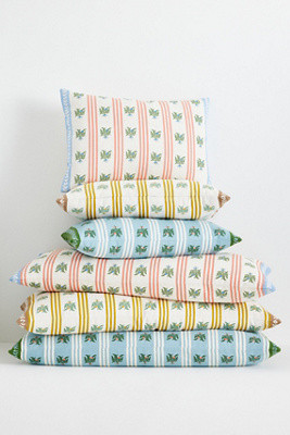 Tess Cotton Screen Printed Floral Striped Pillow | Anthropologie (US)