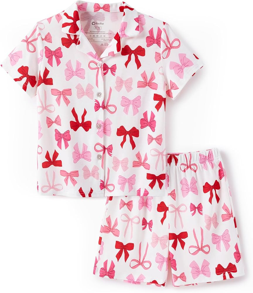 PATPAT Girls Button Down Pajama Sets Short Sleeve and Shorts Comfortable 2 Piece Pjs Kids Summer ... | Amazon (US)