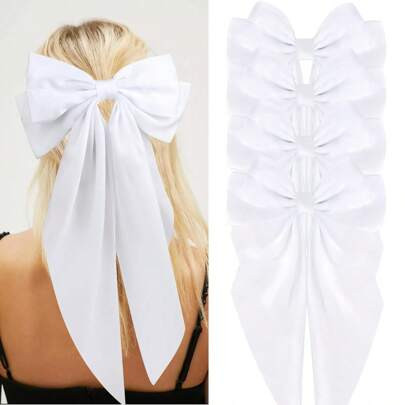 4 pièces Grands noeuds blancs en satin pour cheveux, barrettes pour cheveux de femme, pinces à cheveux grandes et mignonnes pour mariages, enterrement | SHEIN