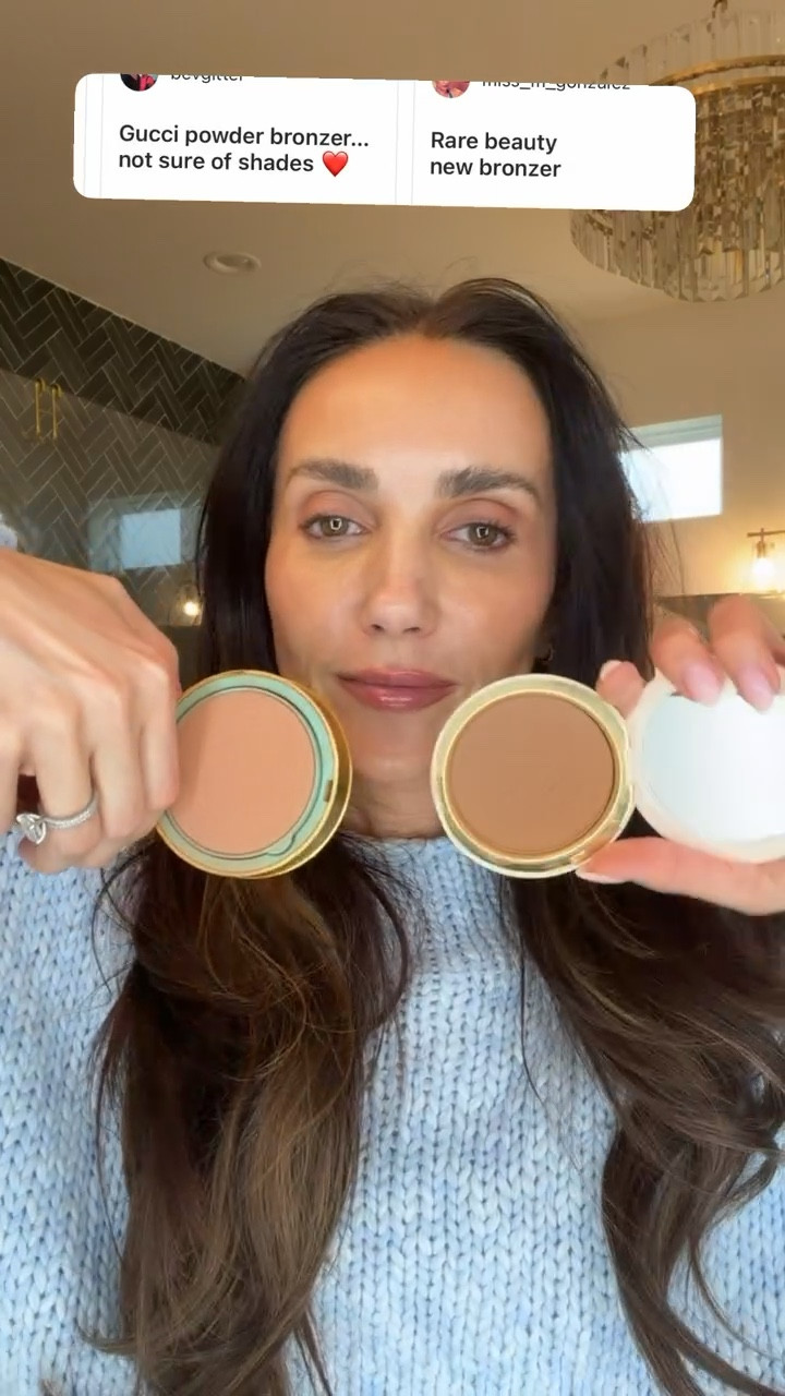 Gucci bronzer shades 01 vs rare beauty bronzer, shade warmed up.

#LTKBeauty #LTKOver40