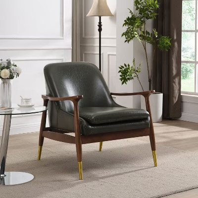 CAVINAS Mid-Century Faux Leather Accent Armchair with Solid Wood Frame,Plush Padded Chair for Living Room,Bedroom,Office,Green | Target