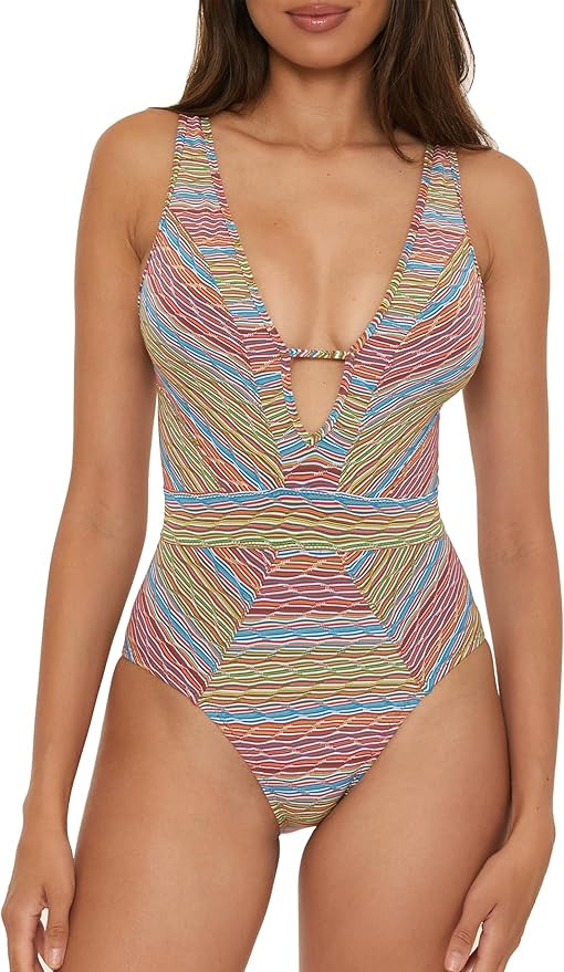 Becca Womens Free Spirit One Piece Swimsuit, Plunge Neck, Bathing Suits for Women | Amazon (US)