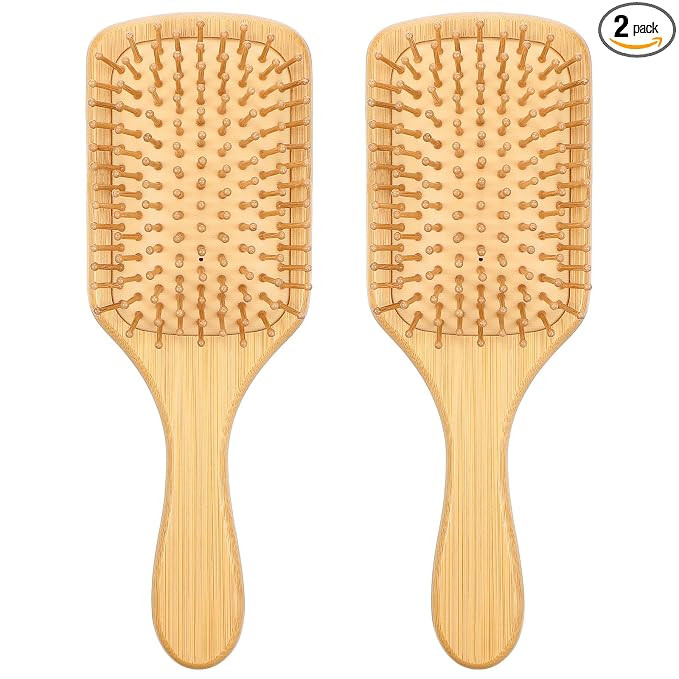 2 Pcs Bamboo Hair Brush with Natural Bamboo Bristles Detangling Paddle Hairbrush Wooden Brush for... | Amazon (US)
