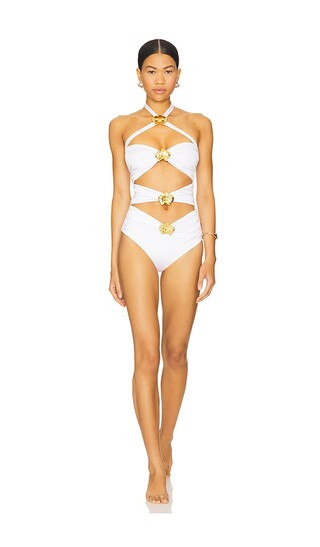 Diamond Orchid Cut Out One Piece Swimsuit in Pearl | Revolve Clothing (Global)