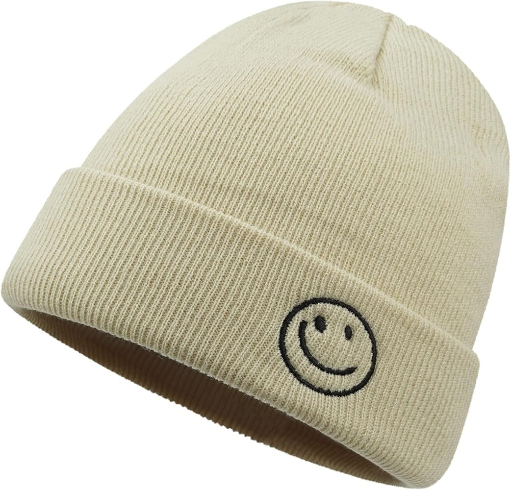 CLAPE Beanie Hat for Men, Cute Embroidery Smiley Face Winter Hat Women Outdoor Ski Snowboarding K... | Amazon (US)