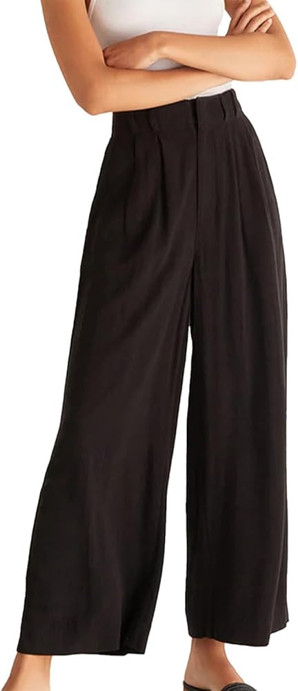 Linen Wide Leg Pants for Women Summer Casual Beach Flowy Womens Pant Trendy Pleated High Waist Tr... | Amazon (US)