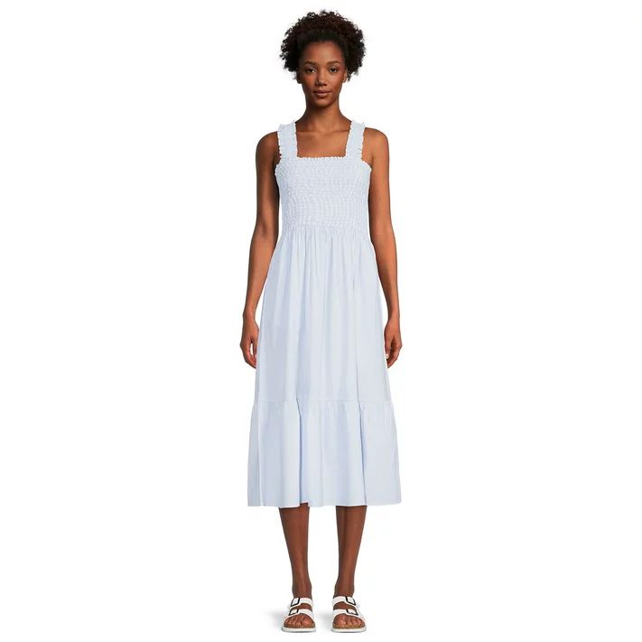 Time and Tru Women's Smocked Midi Dress with Ruffle Straps | Walmart (US)