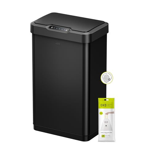 EKO Mirage-T 50 Liter / 13.2 Gallon Touchless Rectangular Motion Sensor Trash Can, Brushed Stainless Steel Finish (Matte Black) | Amazon (US)