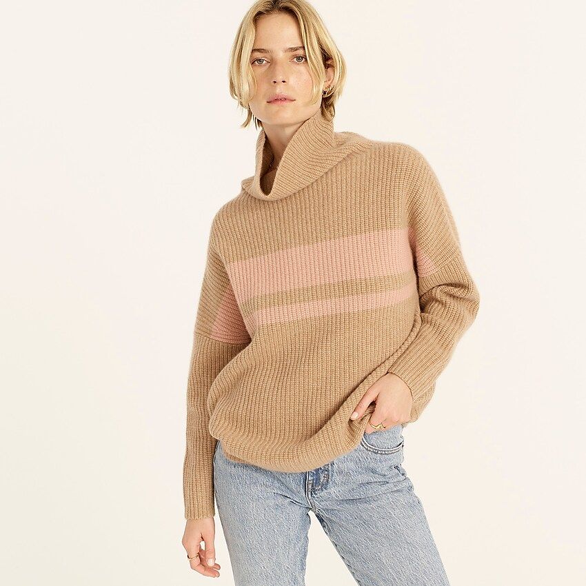 Cashmere relaxed turtleneck sweater in stripe | J.Crew US