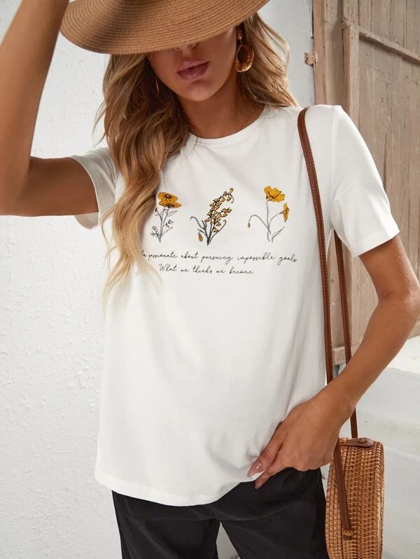 SHEIN Maternity Floral & Slogan Graphic Tee | SHEIN