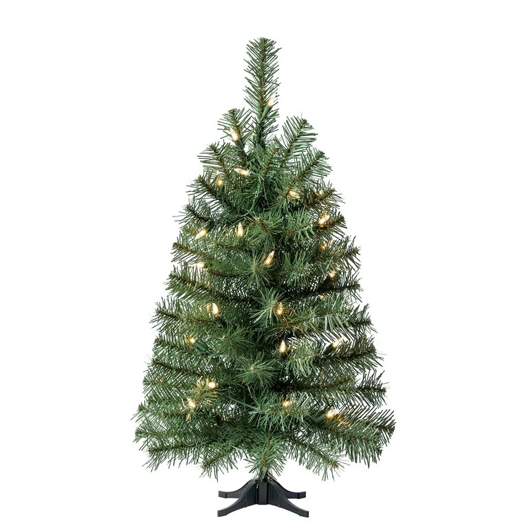 24" Mini Noble Spruce Pre-Lit Green Artificial Christmas Tree with Warm White LED Lights, by Holi... | Walmart (US)