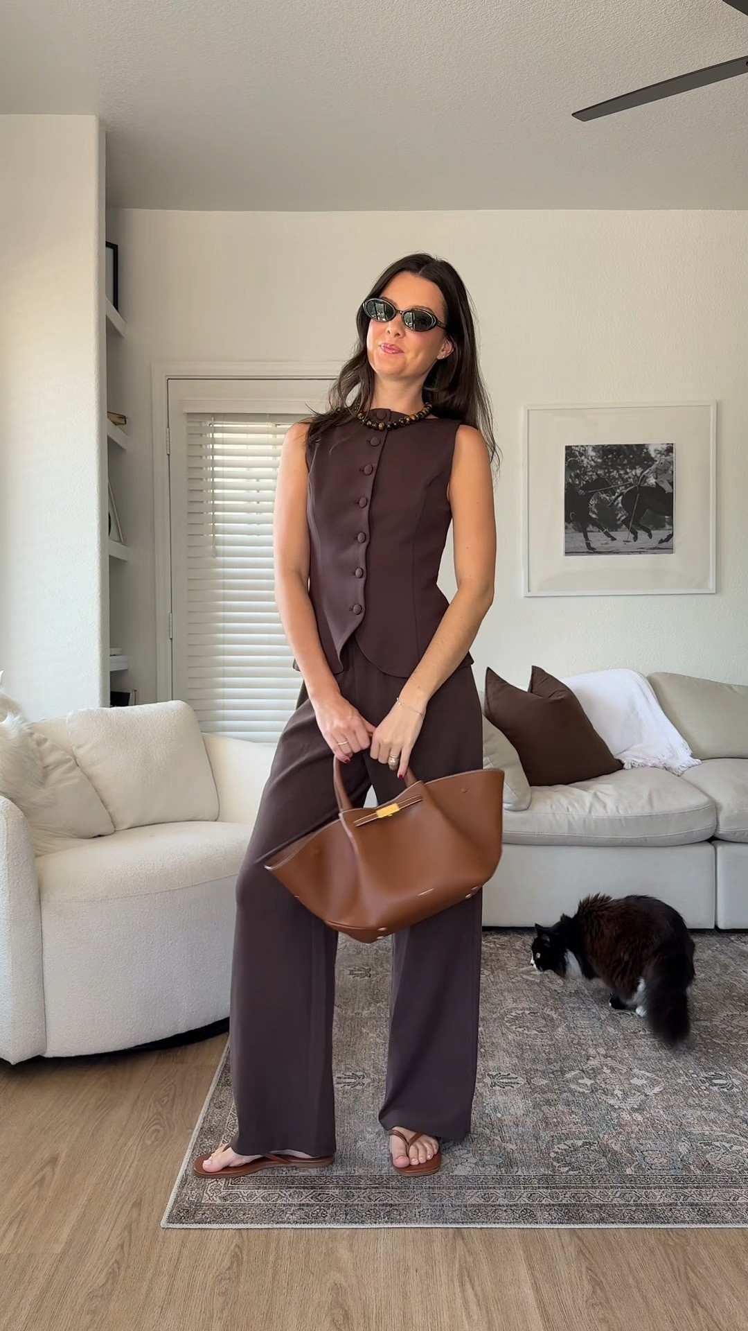 Outfit of the day! These are comfy lounge pants that I elevated with a vest top (surprisingly stretchy and structured) for a work from home day! 

I’m 5’7” wearing my true size small in the top and small/25 in the bottoms. Flip flops are true size too! 

#LTKFindsUnder100 #LTKSeasonal #LTKStyleTip