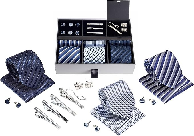 Premium Men’s Gift Tie Set Silky Necktie Pocket Squares Tie Clips Cufflinks For Men | Amazon (US)