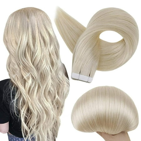 Full Shine Tape in Hair Extensions Human Hair 60 Platinum Blonde Seamless Skin Weft 30 Grams 20 Pieces 10 Inch for Women Adult | Walmart (US)