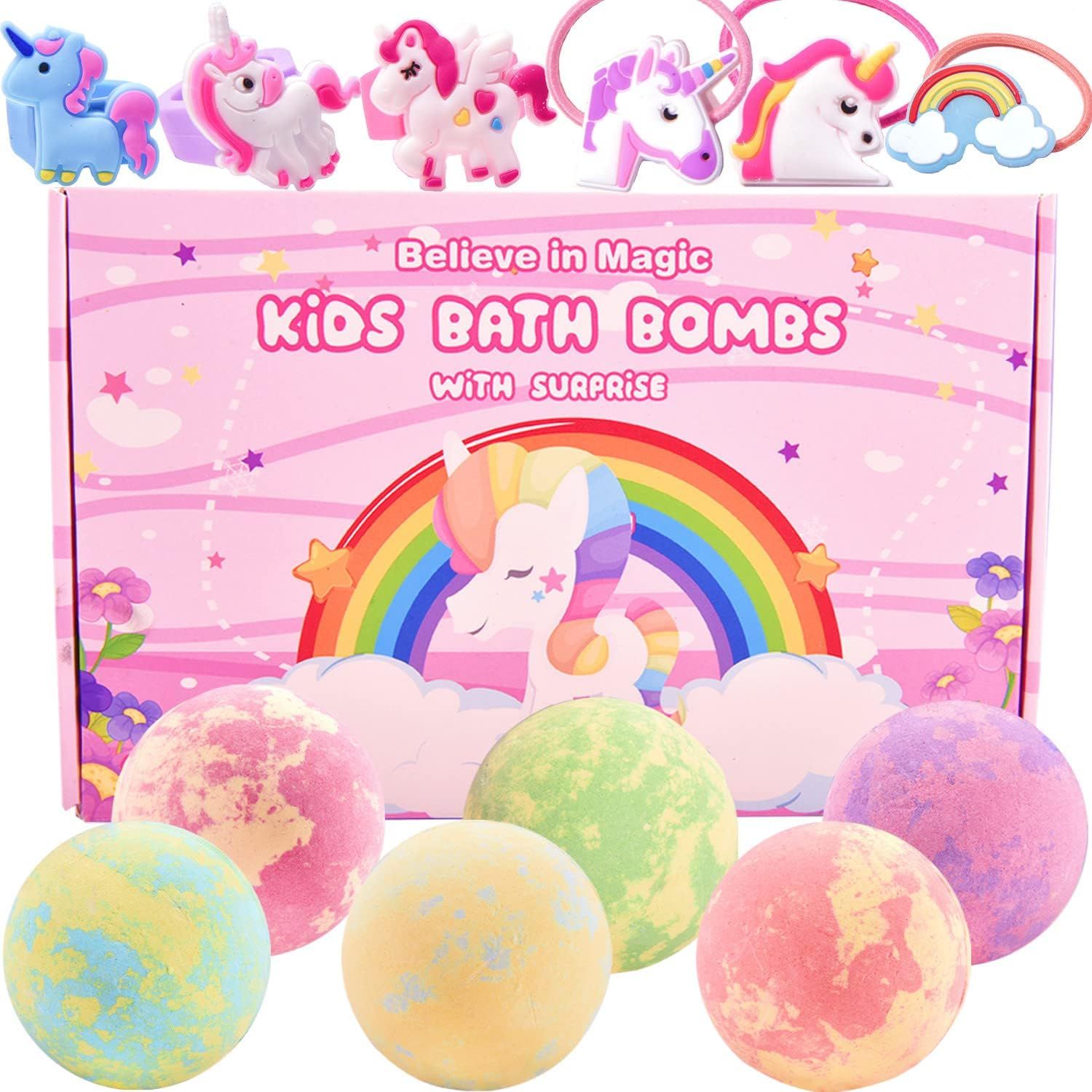 Unicorn Princess Bath Bombs for Girls Kids with Surprise Inside, 4.5 oz Large Natural Fizzy Fun B... | Amazon (US)