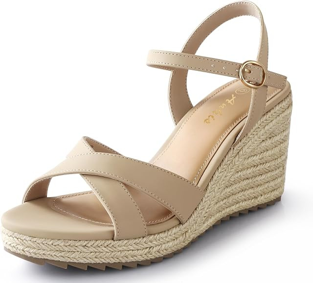 Ankis Wedge Sandals for Women, Espadrille Womens Wedge Sandals Comfortable Open Toe Cross Band An... | Amazon (US)